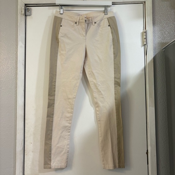 Eileen Fisher Color Block Side Stripe Bone Cream Tan Pants Cotton Coastal Clean - Picture 3 of 11